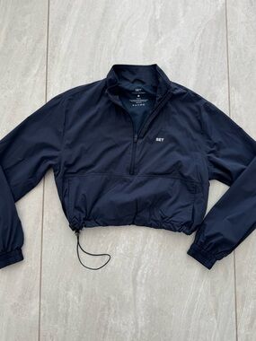 Set Active Navy Cropped Windbreaker Jacket